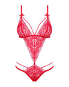 Roter Stringbody Lovlea aus elastischer Spitze mit Riemchen von Obsessive – Ansicht 3