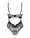 Schwarzer Body Olvidia aus extravaganter Spitze mit nudefarbenem Tüll von Obsessive – Ansicht 4