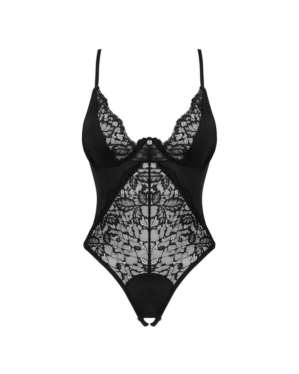 Schwarzer Stringbody ouvert Bellastia aus Floralspitze von Obsessive – Ansicht 3