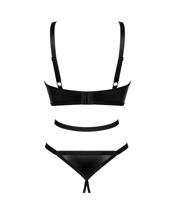 Schwarzer Body ouvert Armares in Harness-Optik mit Wetlook von Obsessive – Ansicht 4