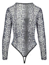 Grauer Langarm-Body ouvert in Snakeskin-Optik aus transparentem Powernet von Cottelli – Ansicht 5