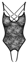 Schwarzer Riostring-Body ouvert aus Blütenspitze mit Riemchen und Ringen von Cottelli – Ansicht 7