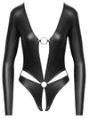 Schwarzer Langarm-Body ouvert im Mattlook mit Ringen und Raffung von Cottelli – Ansicht 7