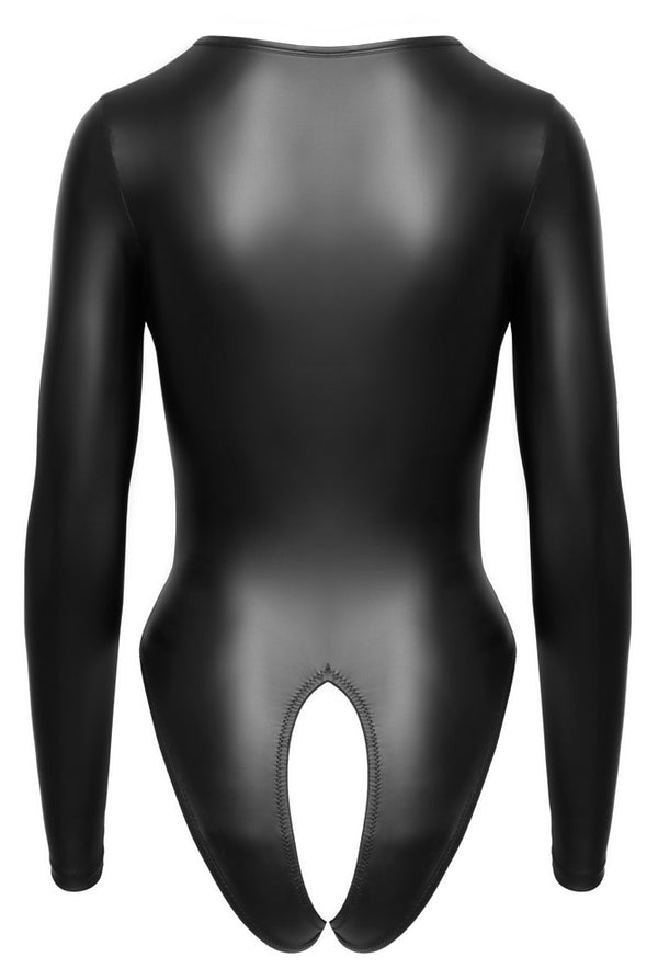 Schwarzer Langarm-Body ouvert im Mattlook mit Ringen und Raffung von Cottelli – Ansicht 8