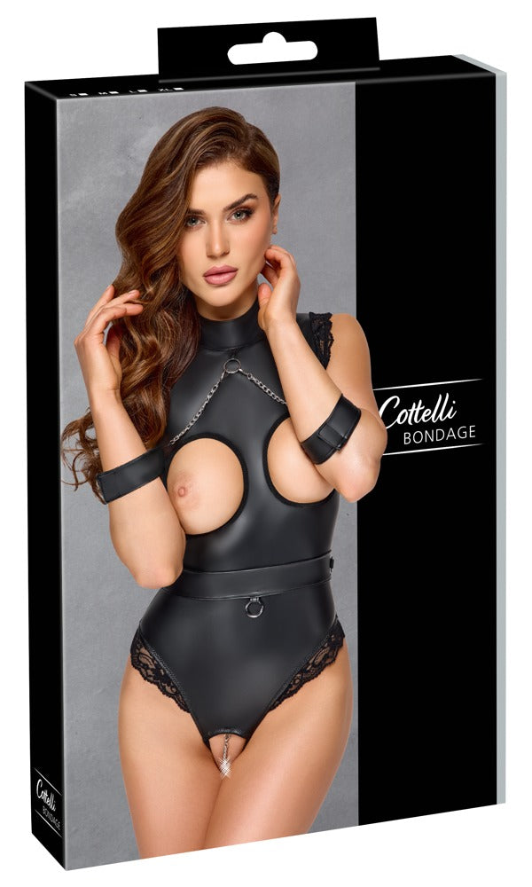 Schwarzer verführerischer Ouvert Body mit Fesselgürtel von Cottelli BONDAGE