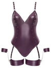 Dunkellila Stringbody im Mattlook mit abnehmbaren Bein- und Handfesseln von Cottelli BONDAGE – Ansicht 7
