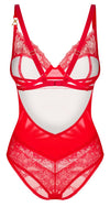 Roter Body Aliosa im Glanz-Look mit feiner Floral-Spitze von Obsessive – Ansicht 6