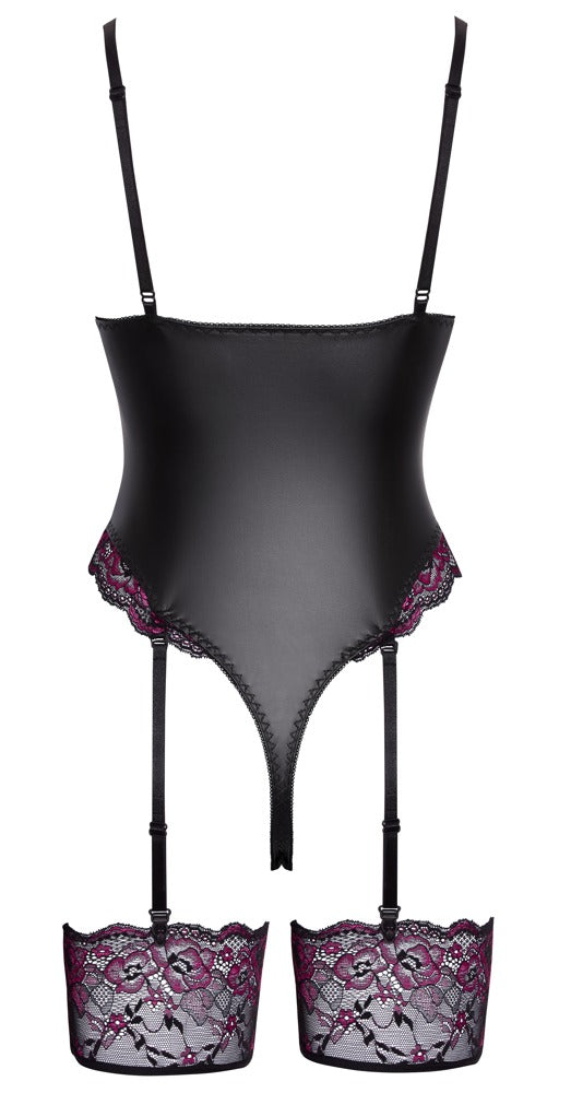 Schwarzer verführerischer Straps Body mit pinken Spitzenakzenten von Cottelli LINGERIE – Ansicht 6
