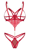 Roter Body ouvert Matildea mit Spitze und goldfarbenen Schmuckdetails von Obsessive – Ansicht 4