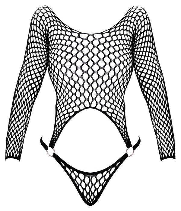 Schwarzer Netzbody mit großen Maschen in Zweiteiler-Optik mit Ringen von Fantasy by Cottelli – Ansicht 6