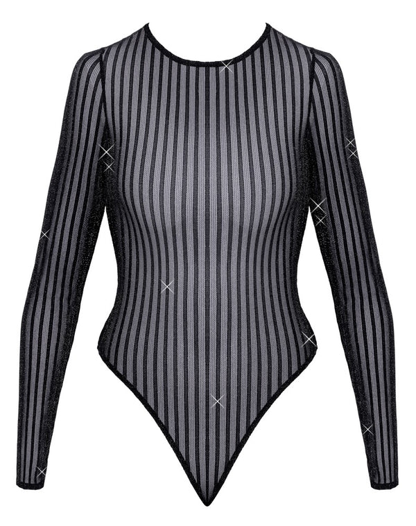 Schwarzer verführerischer glitzernder Langarm Body im Streifenlook von Fantasy by Cottelli – Ansicht 5