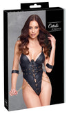 Schwarzer provokanter Body ouvert mit goldenen Ketten und Armfesseln von Cottelli BONDAGE