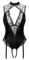 Schwarzer funkelnder Wetlook Straps Body mit offenem Schritt von Cottelli LINGERIE – Ansicht 6