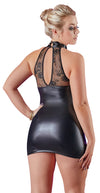 Schwarzes Wetlook-Kleid mit Spitzeneinsatz an Dekolleté und Rücken von Cottelli PARTY – Ansicht 3