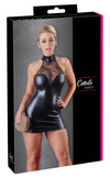 Schwarzes Wetlook-Kleid mit Spitzeneinsatz an Dekolleté und Rücken von Cottelli PARTY
