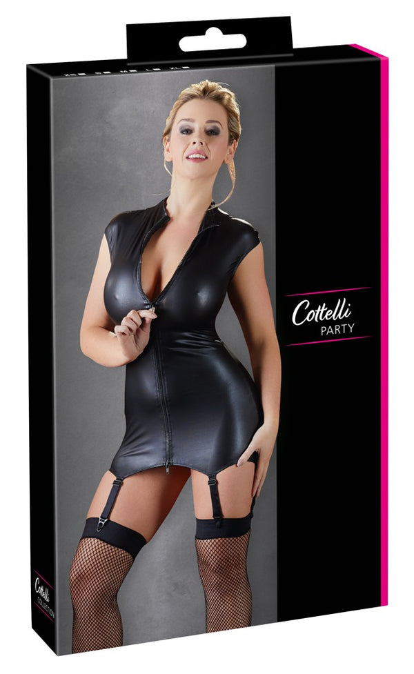 Schwarzes ärmelloses Kleid mit Reißverschluss und Strapshaltern von Cottelli PARTY