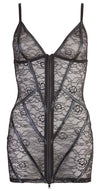 Schwarzes Kleid aus Blumenspitze mit rockigen Wetlook-Streifen von Cottelli – Ansicht 5