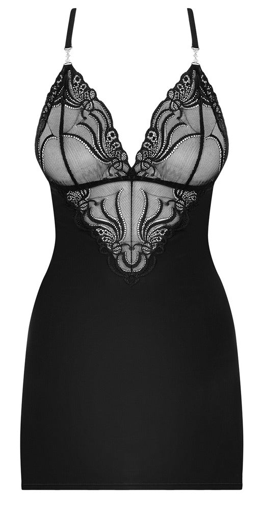 Schwarzes verführerisches Dessouskleid mit String von Obsessive – Ansicht 3
