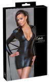 Schwarzes fesselndes Langarm-Minikleid im Mattlook mit hohem Kragen von Cottelli BONDAGE