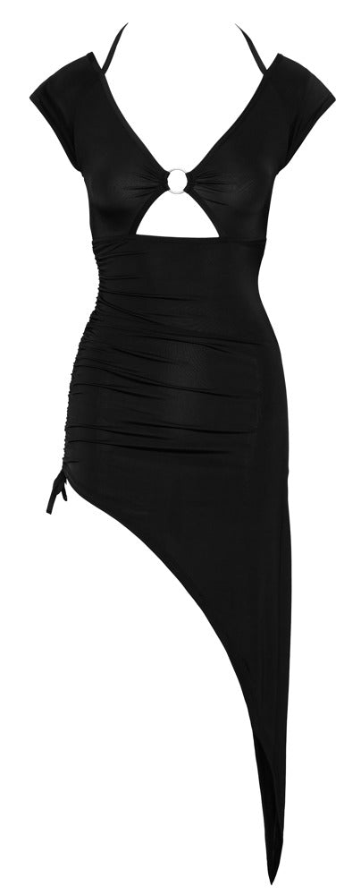 Schwarzes langes Kleid mit tiefem Dekolleté, Ring und asymmetrischem Rock von Cottelli PARTY – Ansicht 8