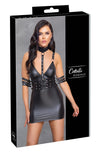 Schwarzes fesselndes Minikleid im Mattlook mit silberfarbenen Metallelementen von Cottelli BONDAGE