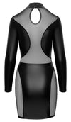 Schwarzes Langarm-Kleid im Mattlook mit transparenten Powernet-Einsätzen von Cottelli PARTY – Ansicht 7