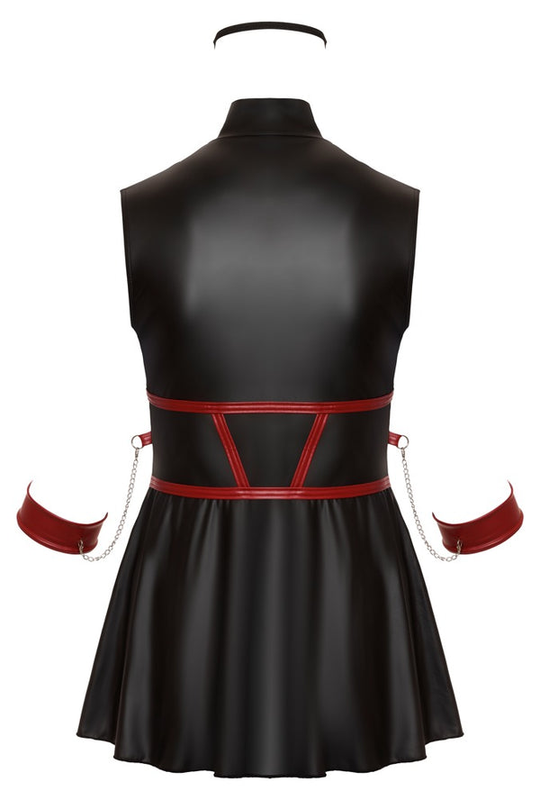 Schwarzes ärmelloses Minikleid mit Röckchen, Armfesseln und Maske in großen Größen von Cottelli BONDAGE – Ansicht 7