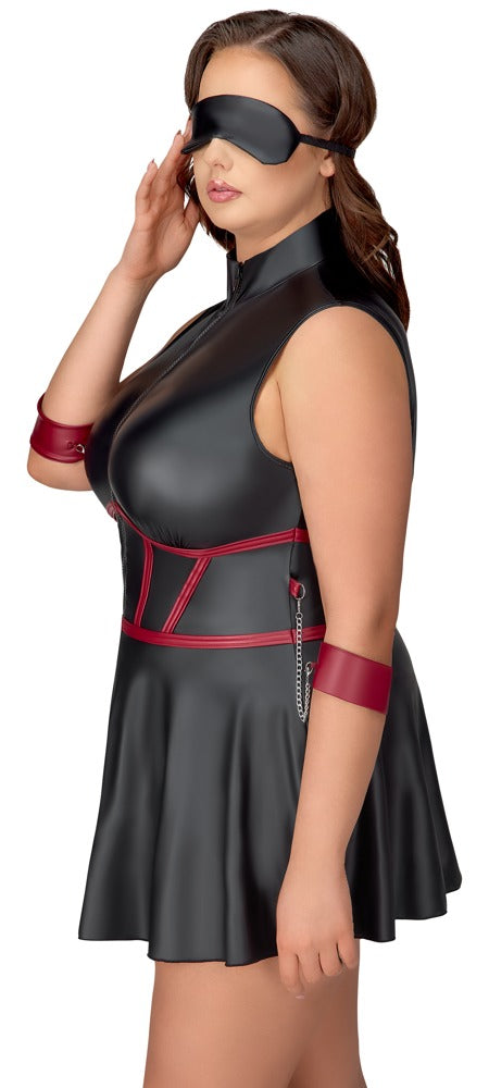 Schwarzes ärmelloses Minikleid mit Röckchen, Armfesseln und Maske in großen Größen von Cottelli BONDAGE – Ansicht 4