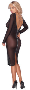 Schwarzes transparentes Langarm-Kleid aus Powernet mit aufregender Rückansicht von Cottelli PARTY – Ansicht 4