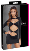 Schwarzes enges Langarm-Kleid mit gedrehten Cut-outs und Strassring von Cottelli PARTY