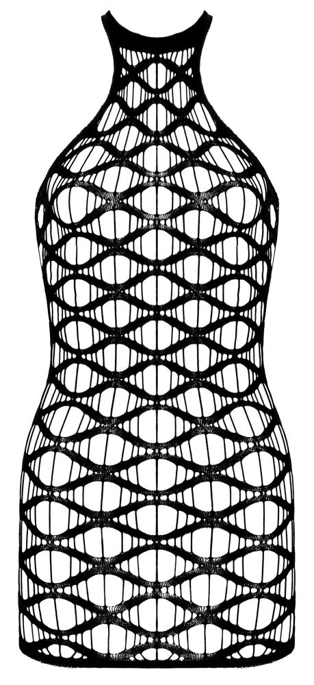 Schwarzes schulterfreies Netz-Kleid mit großen Maschen und String von Fantasy by Cottelli – Ansicht 7