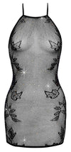 Schwarzes schulterfreies Netz-Kleid mit Strass-Besatz und Neckholder von Fantasy by Cottelli – Ansicht 6