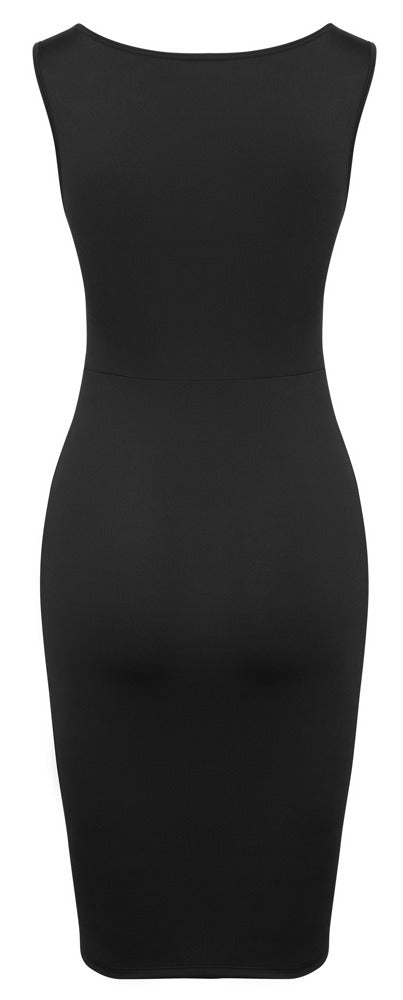 Schwarzes knielanges Etui-Kleid in zarter Transparenz mit Cut-outs von Cottelli PARTY – Ansicht 7