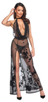 Langes transparentes Netzkleid mit Samtkragen und Beinschlitz von Noir Handmade – Ansicht 6