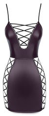 Dunkellilafarbenes Träger-Minikleid im Mattlook mit Zierschnürungen von Cottelli PARTY – Ansicht 7
