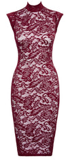 Burgundrotes verführerisches Spitzenkleid mit Stehkragen von Cottelli LINGERIE – Ansicht 5