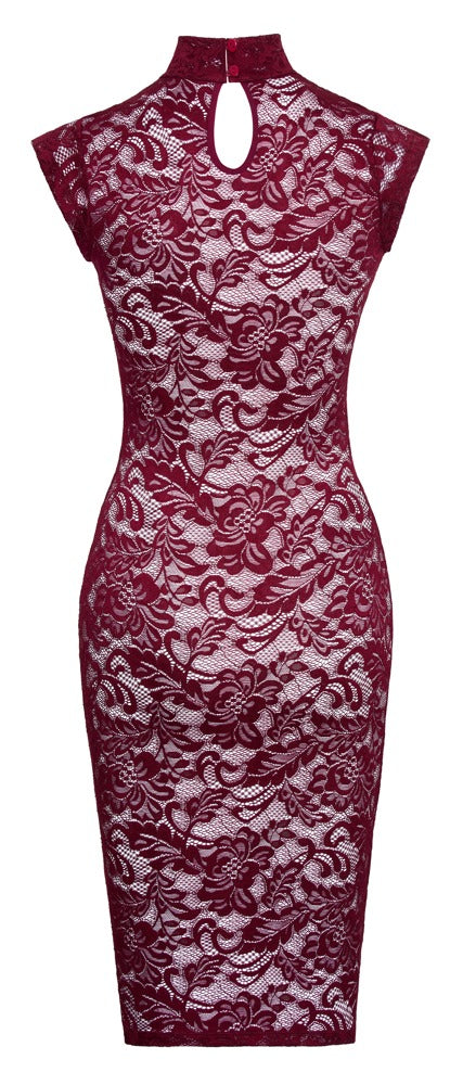 Burgundrotes verführerisches Spitzenkleid mit Stehkragen von Cottelli LINGERIE – Ansicht 6