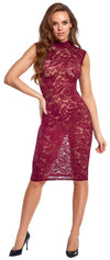 Burgundrotes verführerisches Spitzenkleid mit Stehkragen von Cottelli LINGERIE – Ansicht 3