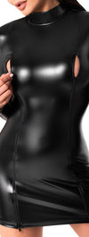 Schwarzes atemberaubendes Powerwetlook Minikleid mit langen Zwei Wege Reißverschlüssen von Noir – Ansicht 5