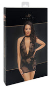 Netzkleid mit abnehmbarer Strasskette und Wildblockdruck von Noir Handmade – Ansicht 6