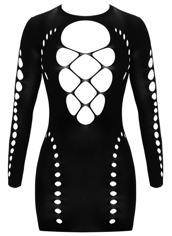 Schwarzes enges Langarm-Minikleid mit zahlreichen Cut-outs von Fantasy by Cottelli – Ansicht 6
