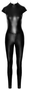 Schwarzer hautenger Powerwetlook Overall mit offener Rückenschnürung von Noir – Ansicht 7