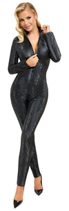 Grauer hautenger Langarm-Overall in Schlangenhaut-Optik mit 3-Wege-Reißverschluss von Cottelli PARTY – Ansicht 2