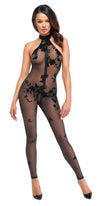 Netzstoff-Bodystocking mit Wildblumen-Flockdruck von Noir Handmade – Ansicht 7