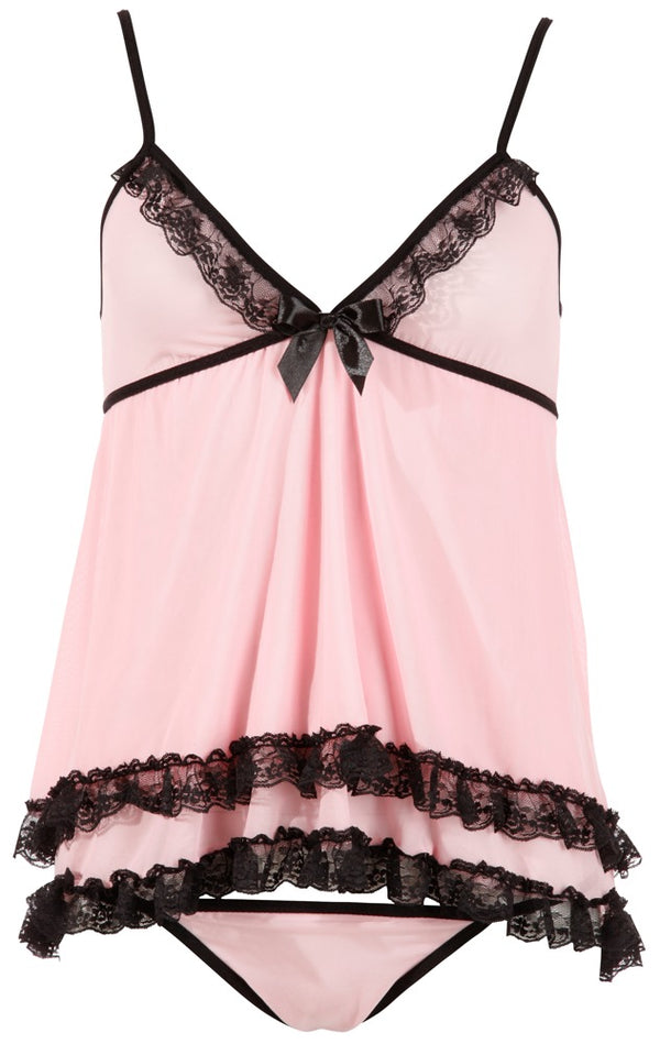 Rosa Babydoll und String aus Powernet und Spitze in großen Größen von Cottelli – Ansicht 5