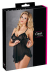 Schwarzes Babydoll und String mit offenen Cups und Schleifen von Cottelli