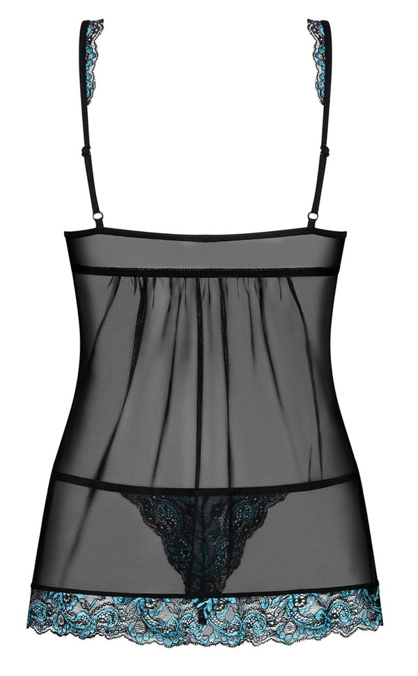 Transparentes Babydoll Amanta mit Spitze, offener Front und String von Obsessive – Ansicht 6
