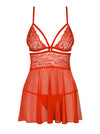 Rotes busenbetonendes Babydoll mit überkreuzten Trägern und Spitze von Obsessive – Ansicht 5