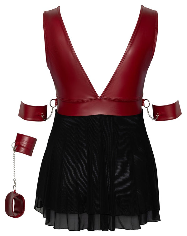Rotes Babydoll aus Mattlook und Powernet mit Bondage-Note in großen Größen von Cottelli BONDAGE – Ansicht 7