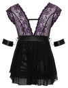 Lila Babydoll-Set aus Blütenspitze mit Halsband und Armfesseln in großen Größen von Cottelli BONDAGE – Ansicht 7